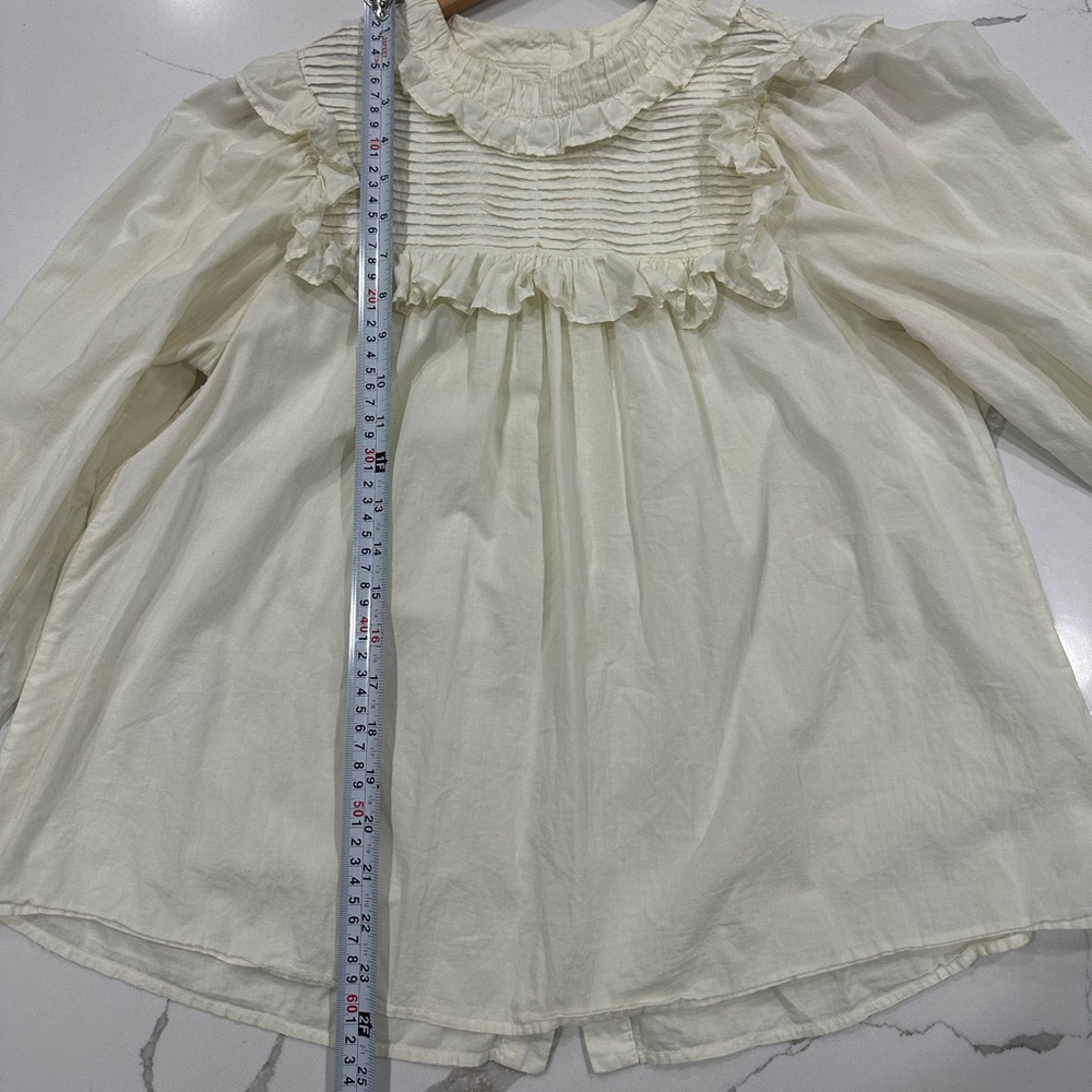 Sea Cream Ruffled Pintuck Long Sleeve Blouse - Picture 7 of 8